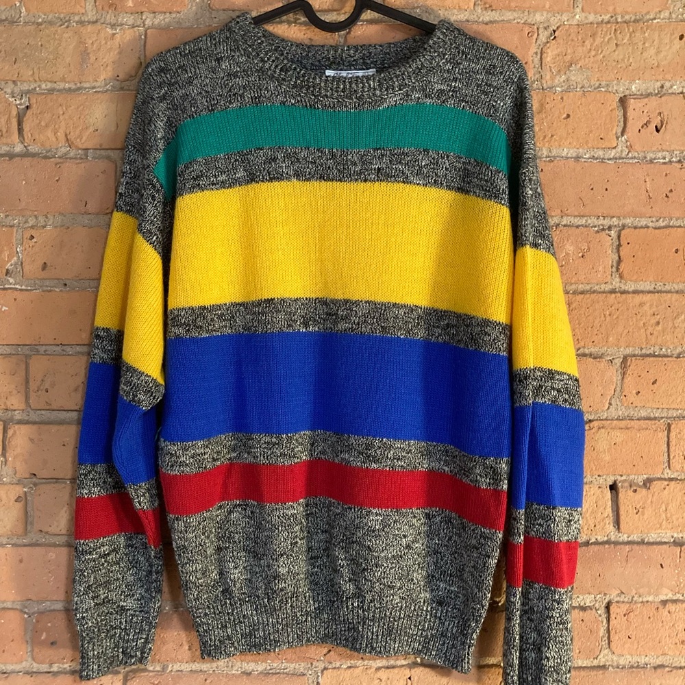 Vintage 80s primary colors striped sweater